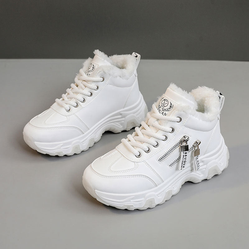 Damen High-Top Sneakers mit warmem Fleece-Futter und stylischem Reißverschluss R&B