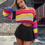 Damen Buntes Cropped Strickoberteil R&B