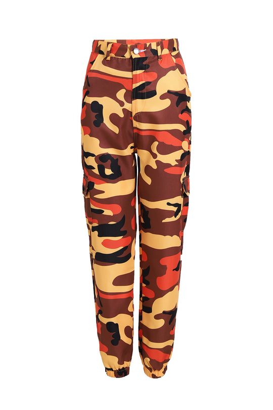 Damen Cargohose im modernen Camouflage-Design mit praktischen Taschen und elastischem Bund R&B