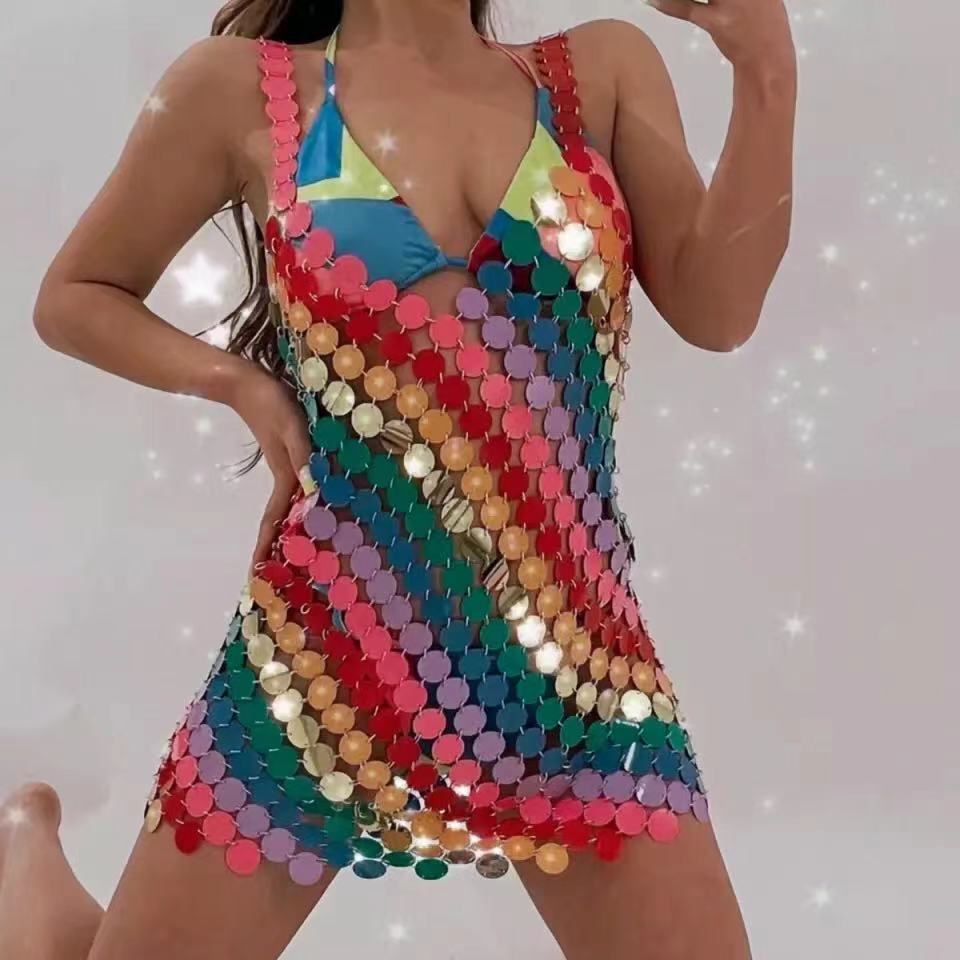 Damen Glamouröses Pailletten-Kleid mit tiefem V-Ausschnitt und funkelndem Design R&B