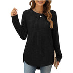 Damen lässiges Langarmshirt mit Rippstruktur und seitlichen Schlitzen R&B