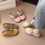 Damen komfortable Hausschuh-Slipper mit dekorativem Riemen und wärmendem Innenfutter R&B