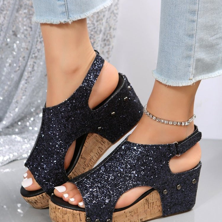 Damen Funkelnde Sandaletten mit modischem Kork-Design R&B
