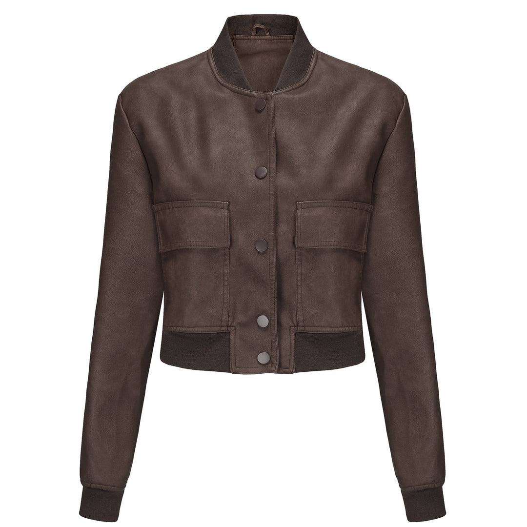 Damen Kunstleder Bomberjacke mit praktischen Taschen und elastischen Bündchen R&B