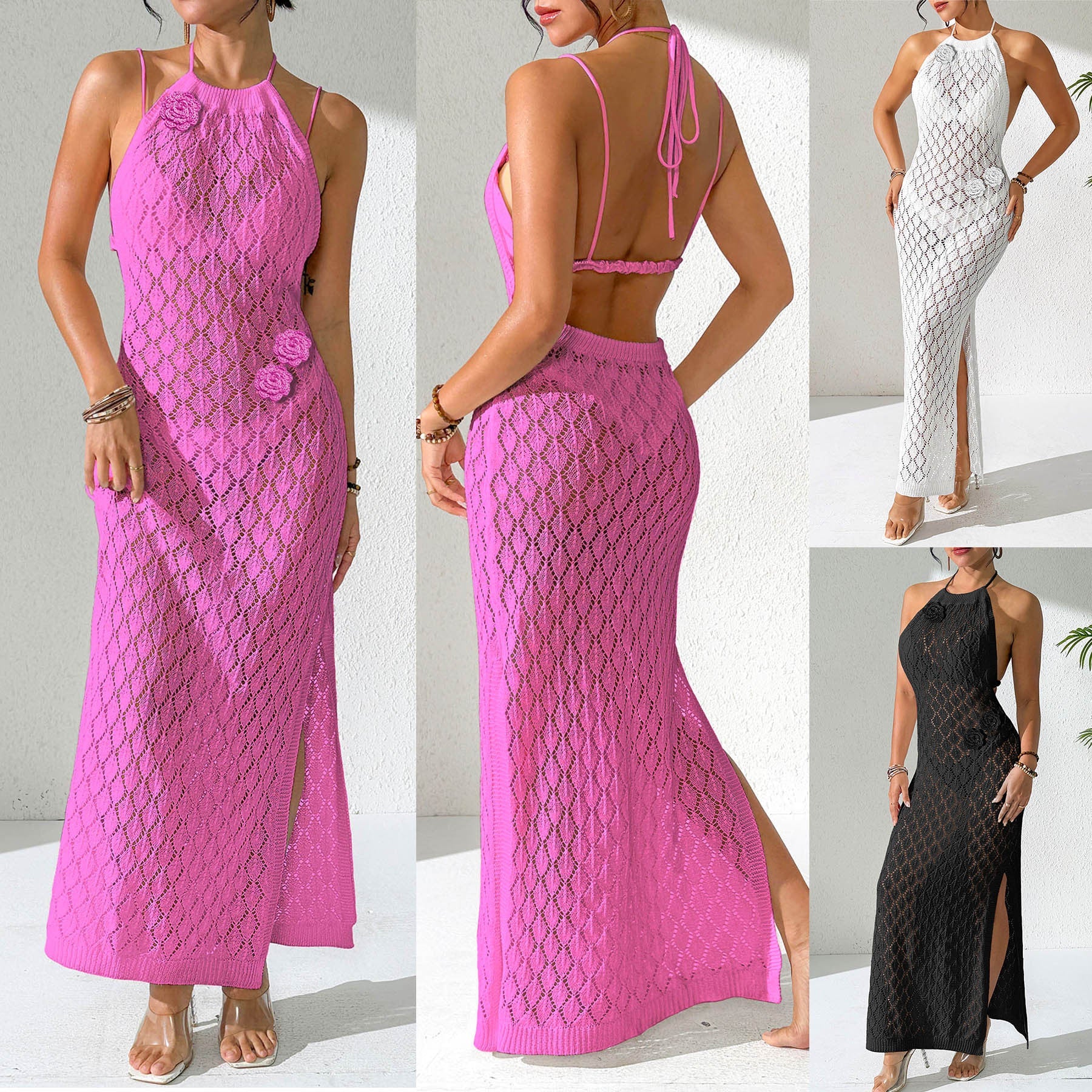 Damen eleganter Häkel-Maxikleid R&B