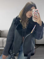 Damen trendige und funktionale Oversize-Jacke mit abnehmbarer Kapuze R&B