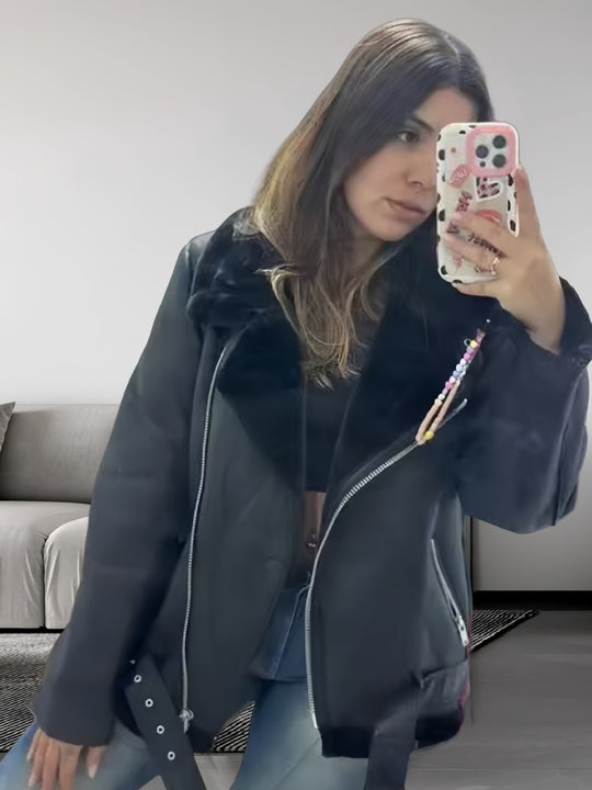Damen trendige und funktionale Oversize-Jacke mit abnehmbarer Kapuze R&B