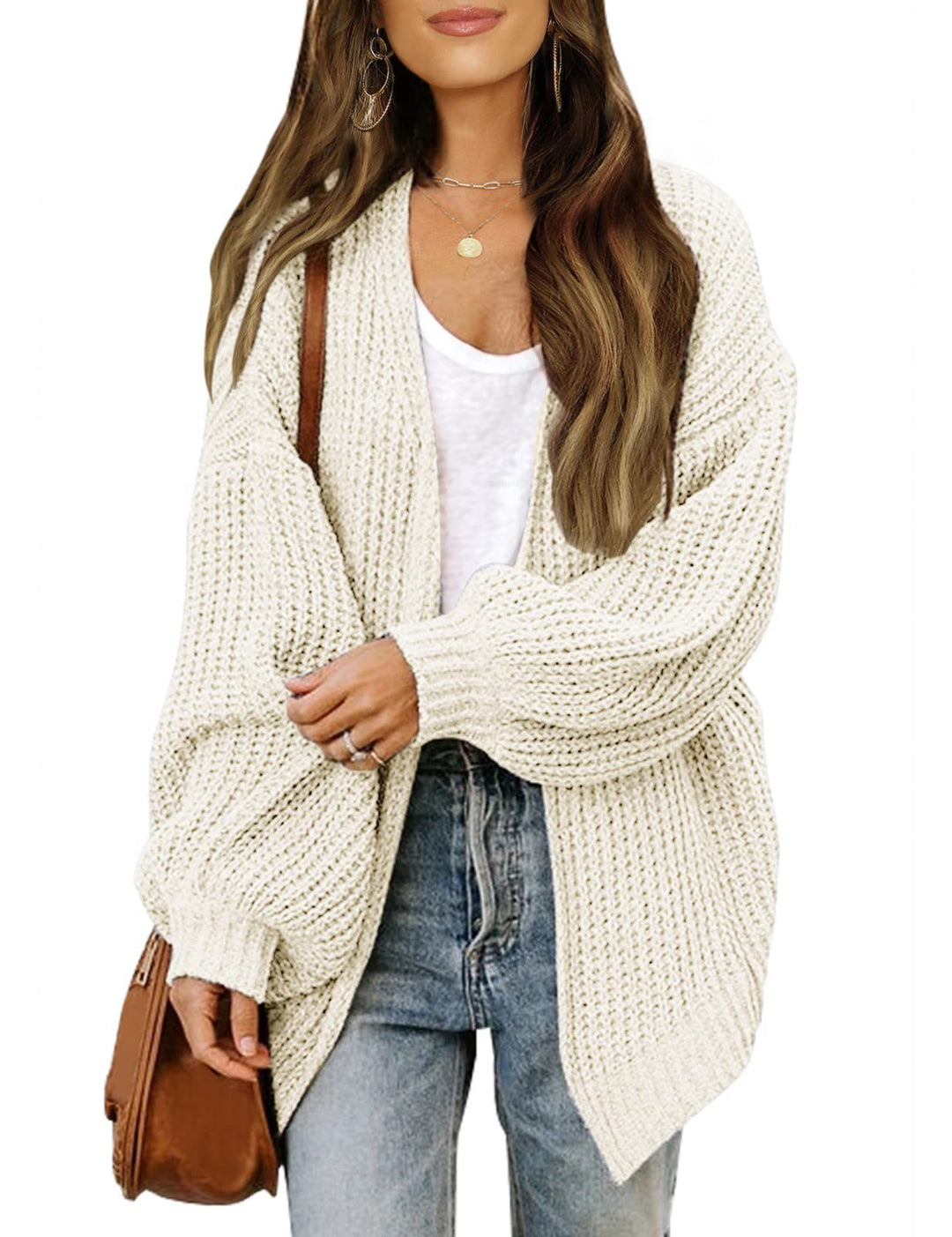 Damen Grob gestrickter Cardigan mit überschnittenen Schultern R&B