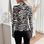 Damen Langärmliges Turtleneck Oberteil mit ZR&Bra-Muster R&B
