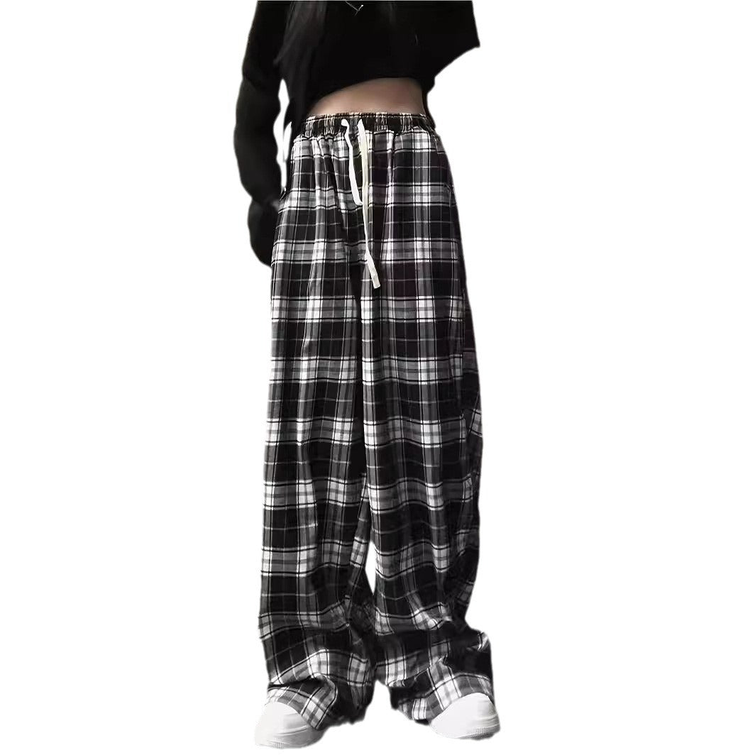 Damen Weite Karohose mit elastischem Bund und Kordelzug R&B