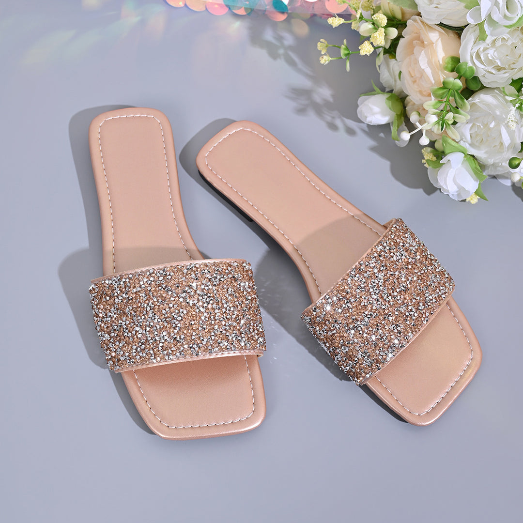 Damen Glamouröse Riemchen-Pantoletten mit funkelndem Glitter-Design R&B