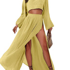 Damen Elegantes und luftiges Maxikleid mit schwingendem Saum und tiefem Schlitz R&B