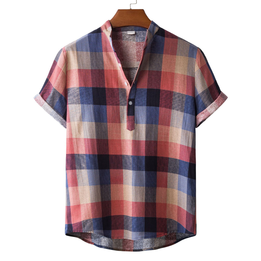 Herren Kurzarmhemd im modernen Karo-Design mit Henley-Ausschnitt und bequemer Passform R&B