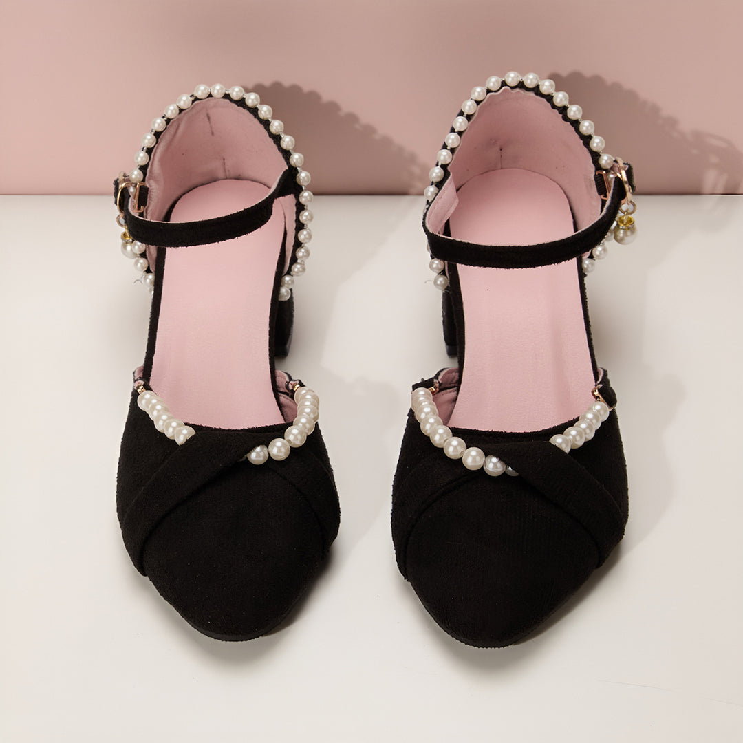 Damen Elegante Absatzsandalen mit zarter Perlenverzierung und komfortablem Blockabsatz R&B
