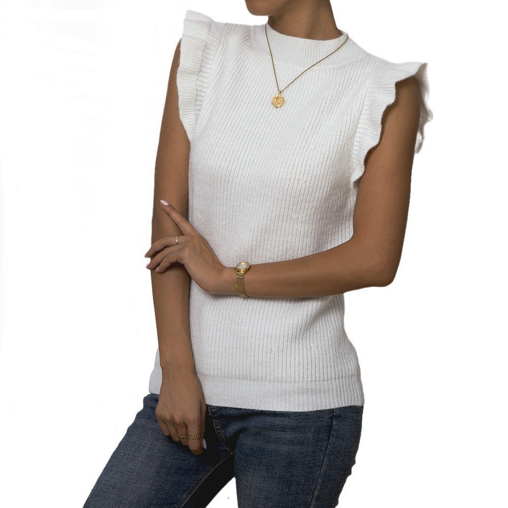 Damen Strickoberteil mit Rüsche und hohem Kragen R&B