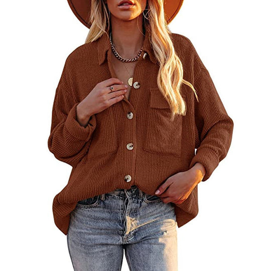 Damen lässige Strickjacke mit strukturiertem Design und praktischen Taschen R&B