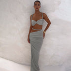 Damen Set mit crop Top und langem Rüschenrock R&B