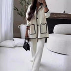 Damen elegantes Strickblazer-Set mit kontrastierenden Details R&B