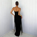 Damen Elegantes Maxi-Kleid mit Fransen und tiefem Ausschnitt R&B