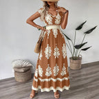 Damen Maxikleid mit V-Ausschnitt und einzigartigem floralem Design R&B