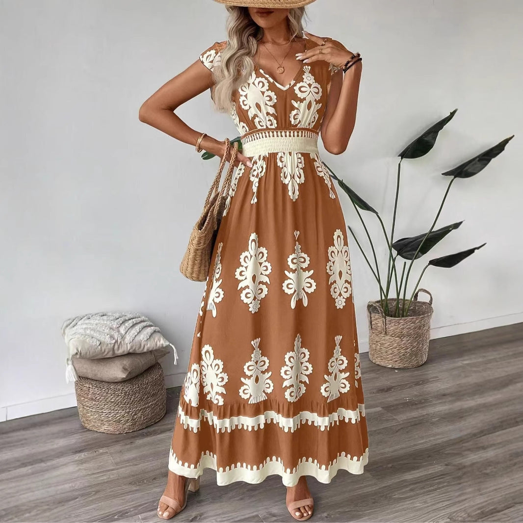 Damen Maxikleid mit V-Ausschnitt und einzigartigem floralem Design R&B