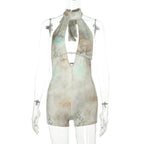 Damen eleganter Halter-Jumpsuit mit tiefem V-Ausschnitt und verspieltem Rüschendetail R&B