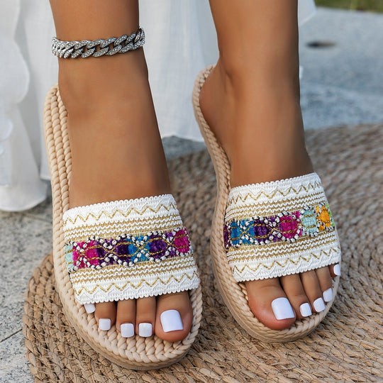 Damen dekorative Riemensandalen mit handgefertigten Applikationen R&B