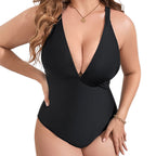 Damen Einteiler Badeanzug mit tiefem V-Ausschnitt und stützendem Design R&B