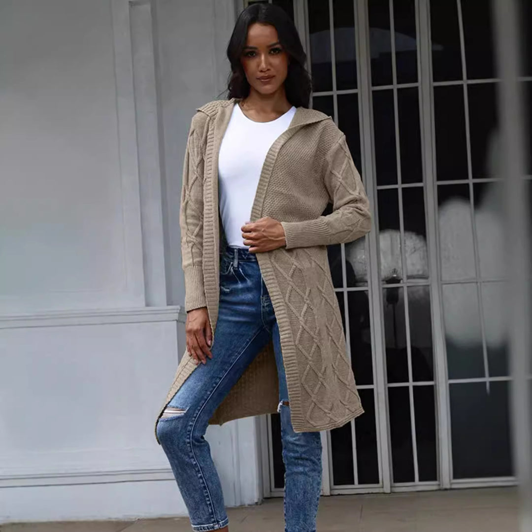 Damen Grobstrick-Kimono-Cardigan mit elegantem Zopfmuster und offenen Ärmeln R&B