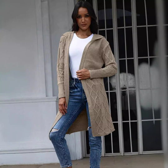 Damen Grobstrick-Kimono-Cardigan mit elegantem Zopfmuster und offenen Ärmeln R&B