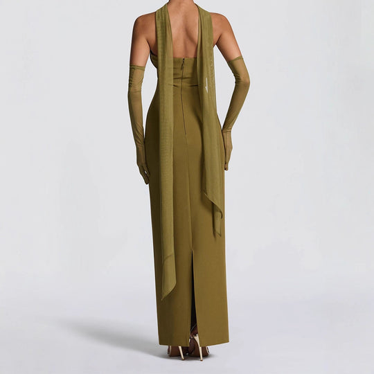 Damen Elegantes Schulterfreies Maxikleid mit figurformenden Einsätzen R&B
