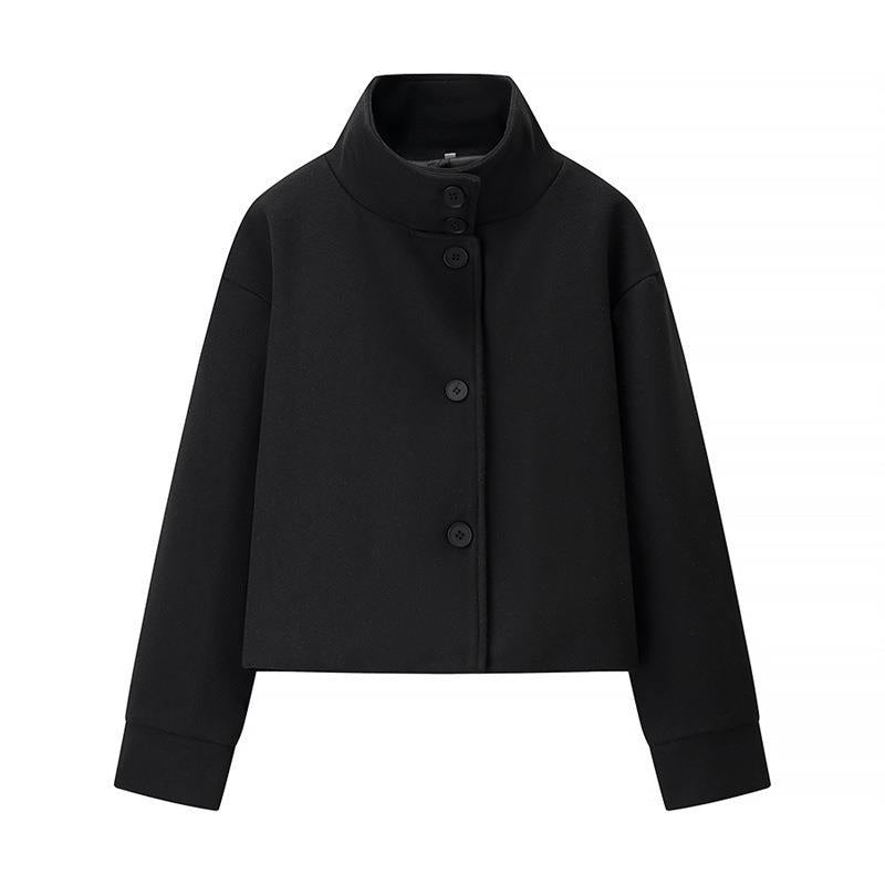 Damen modische Cropped-Jacke mit hohem Kragen und praktischen Knöpfen R&B
