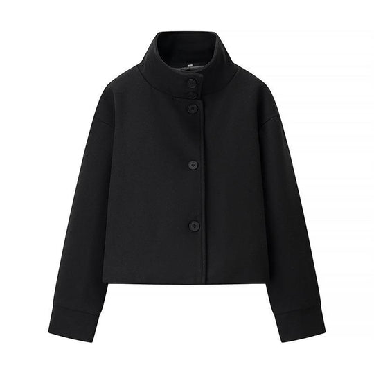 Damen modische Cropped-Jacke mit hohem Kragen und praktischen Knöpfen R&B