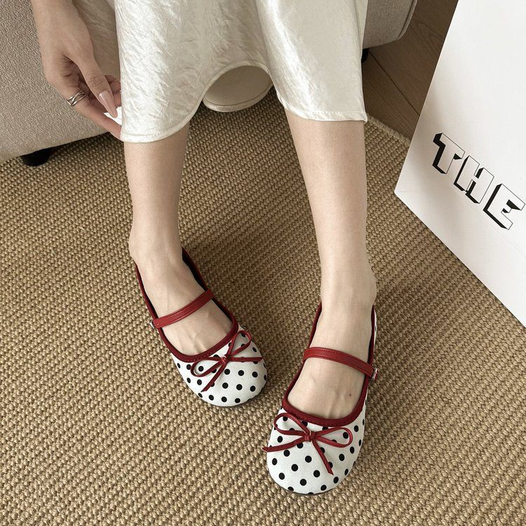Damen Ballerinas mit dekorativem Schleifen-Design und Punktmuster R&B