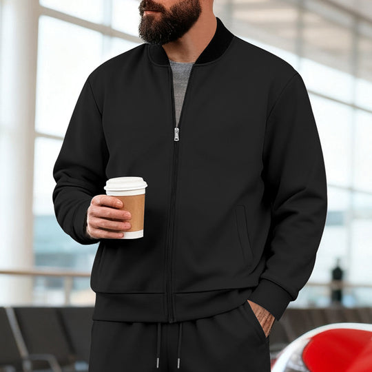 Herren nan urbane Sweat-Trackjacke mit Stehkragen verdecktem Reißverschluss elastischen Rippbündchen und Eingrifftaschen R&B