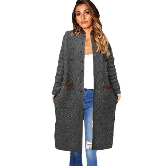 Damen Strickmantel mit tiefen Taschen und Knopfdetails R&B