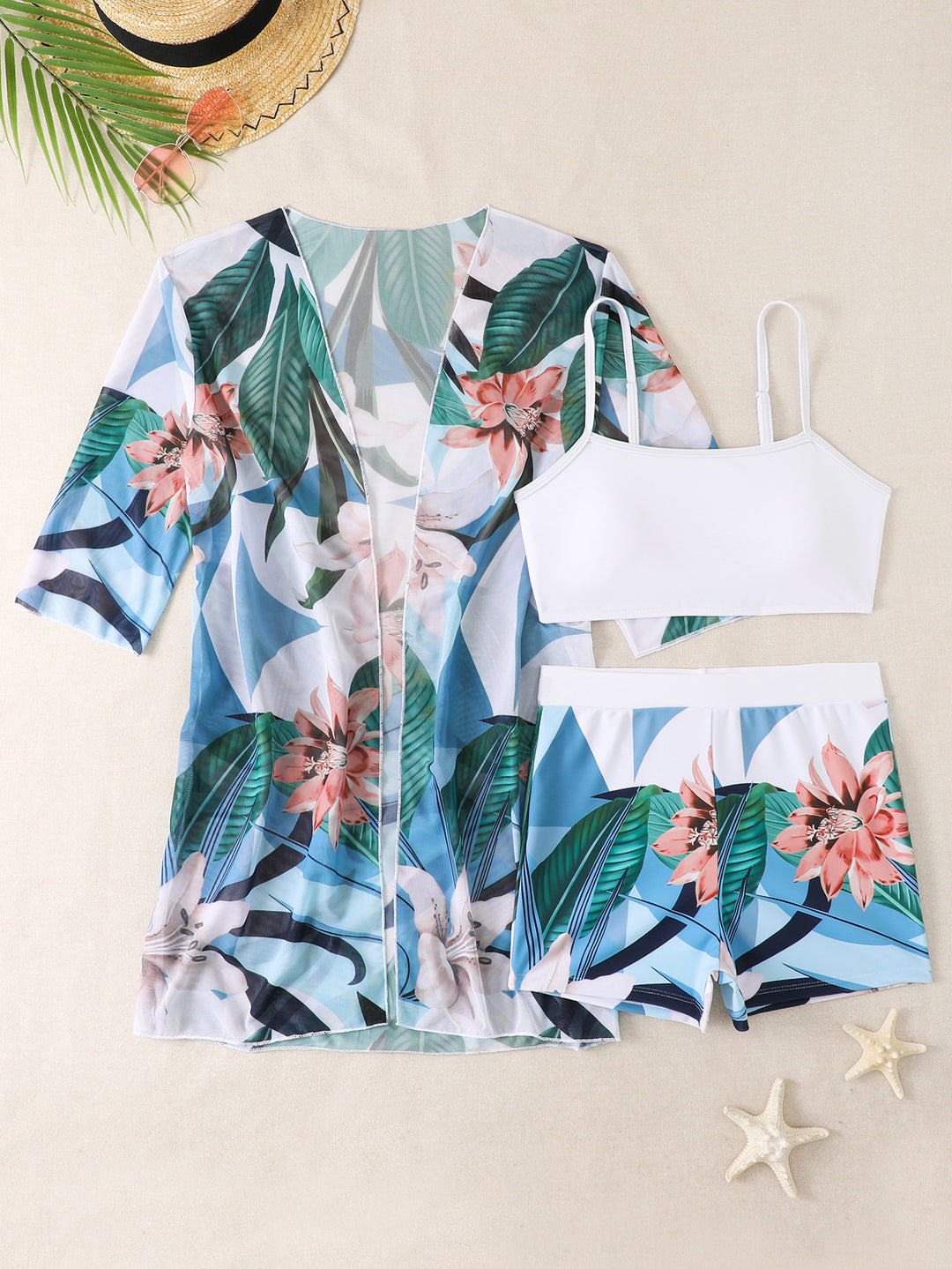 Damen Strandoutfit mit floralem Muster R&B