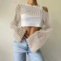 Damen gehäkeltes Langarm-Top mit Off-Shoulder-Design