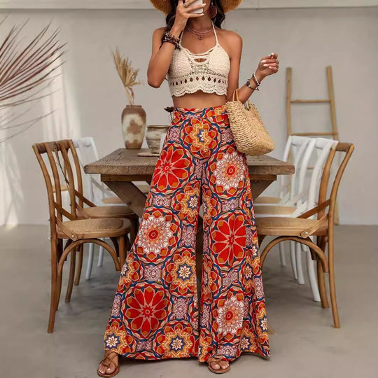 Damen weite Sommerhose mit floralen Muster R&B