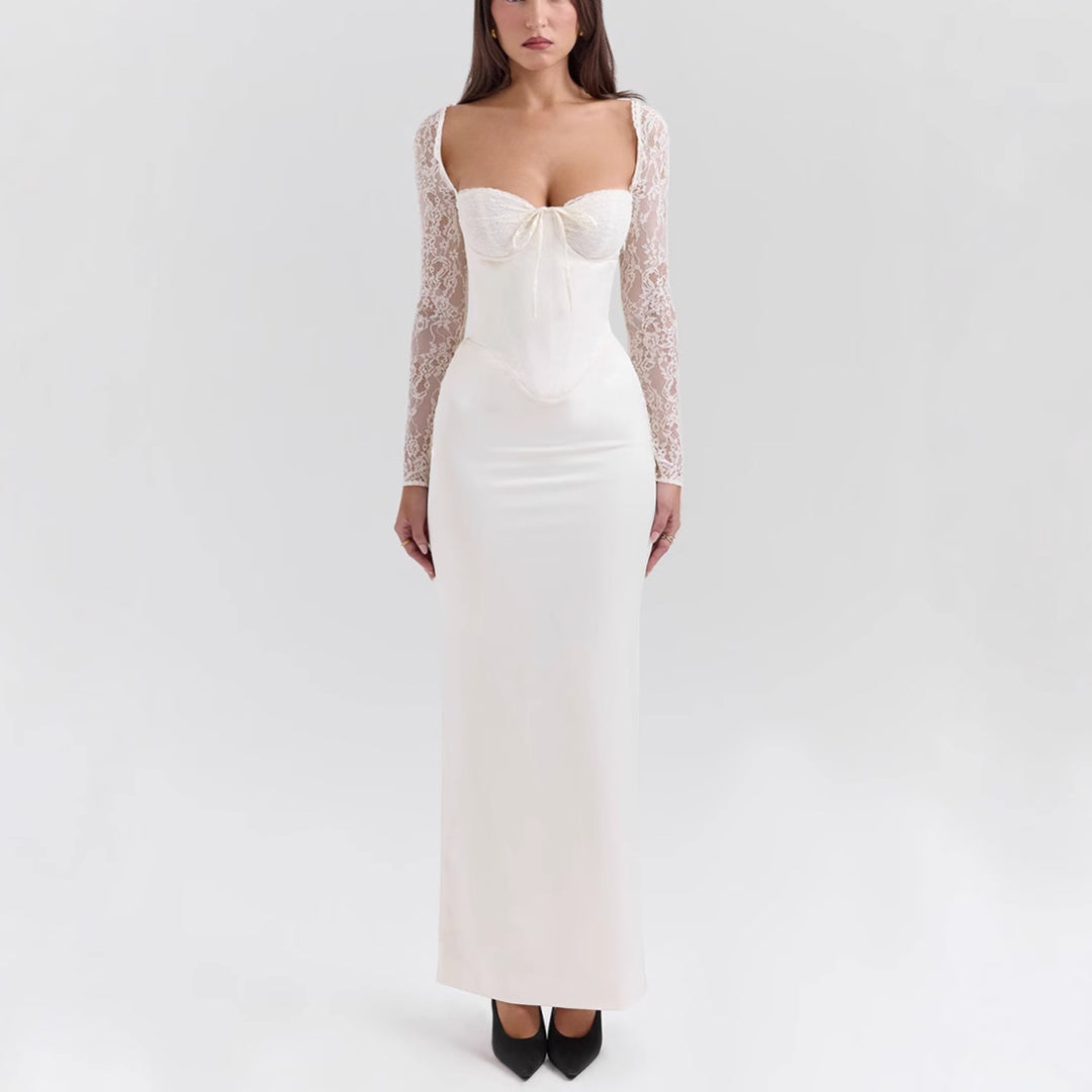 Damen Elegantes hochgeschlossenes Abendkleid mit Spitze und taillierter Silhouette R&B