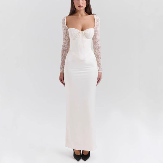 Damen Elegantes hochgeschlossenes Abendkleid mit Spitze und taillierter Silhouette R&B