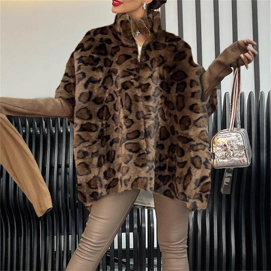 Damen Kuschel-Fleece-Poncho im Leopardenmuster R&B