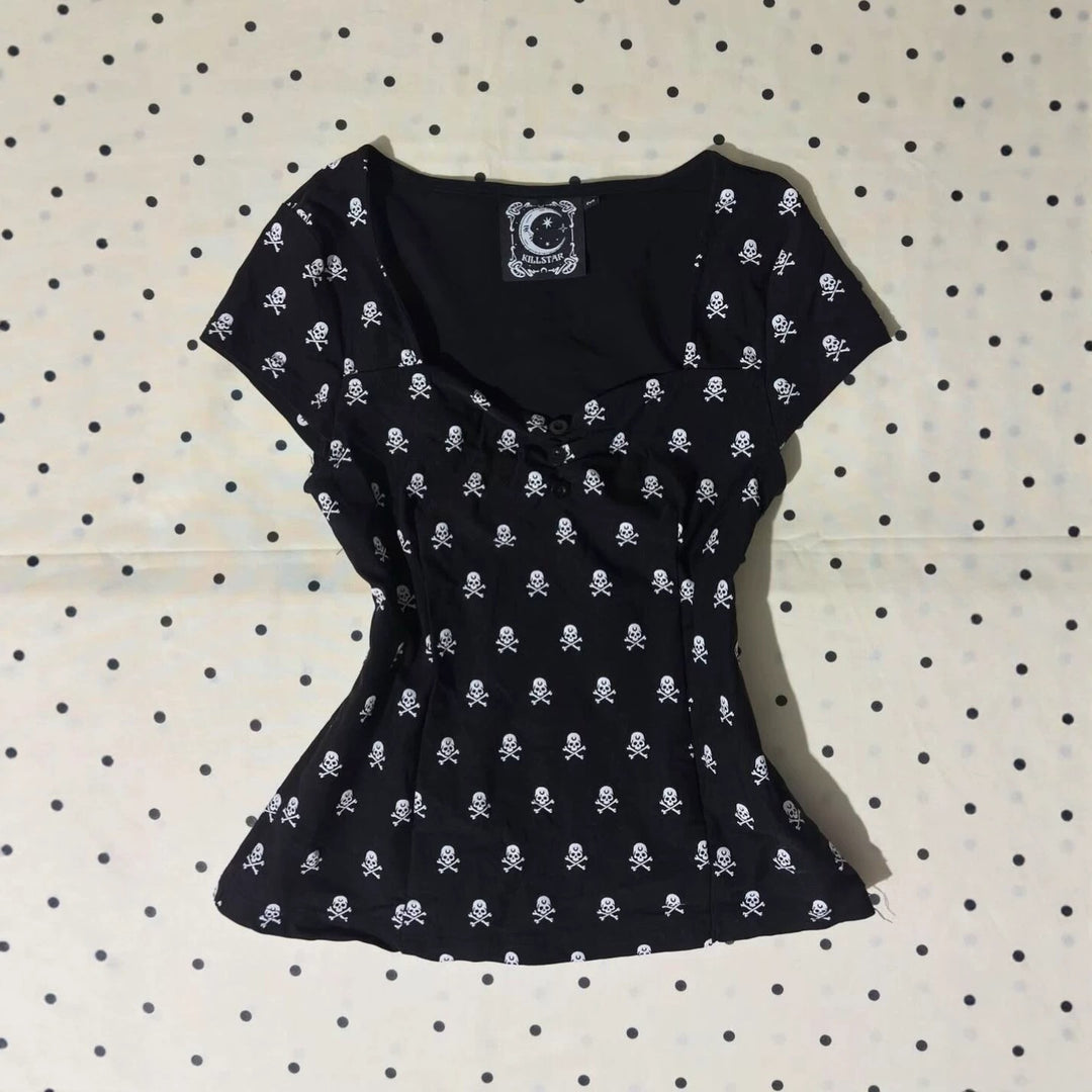 Damen Baumwollshirt mit Totenkopf-Muster R&B