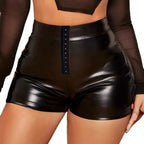 Damen Kunstleder Shorts mit Spitzenverschluss R&B