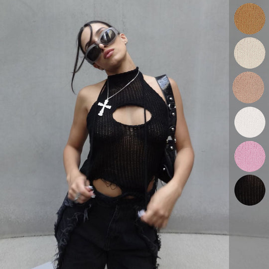 Damen Strickoberteil mit kreativem Cut-Out-Design R&B
