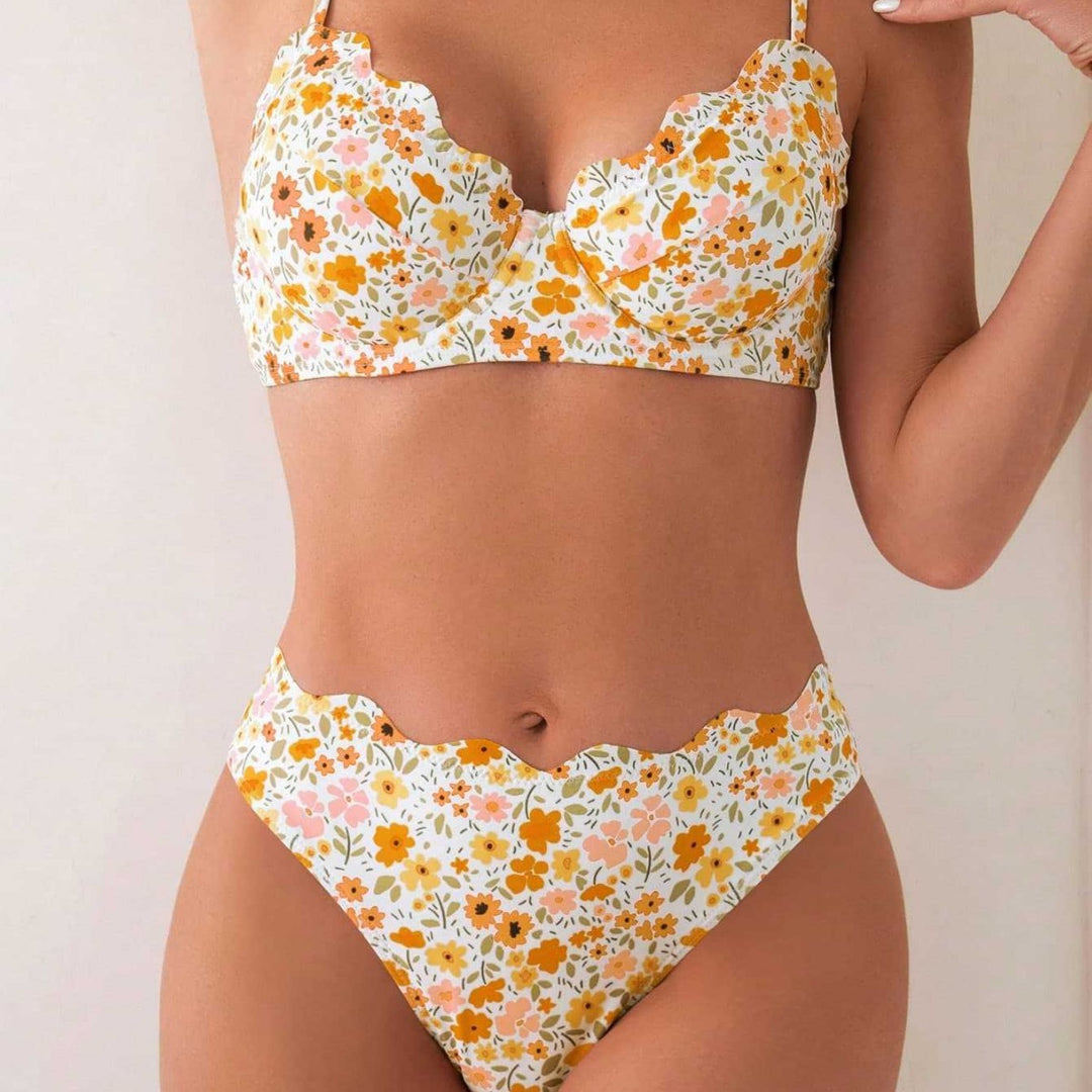 Damen Blumendekorierter Hochschnitt-Bikini R&B