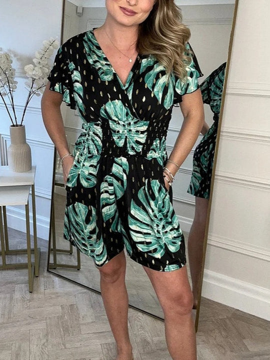 Damen Wickel-Jumpsuit mit floralem Muster und elastischem Bund R&B