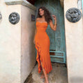 Damen Elegantes Maxi-Kleid mit voluminösem Rüschensaum und trägerlosem Design R&B