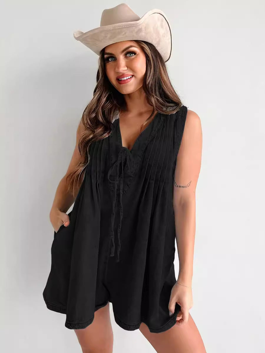 Damen lässiger Jumpsuit mit eleganten Falten und praktischen Taschen R&B