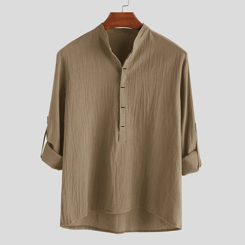 Herren Langarm-Henley-Hemd mit feinen Knopfdetails und lässigem Schnitt R&B